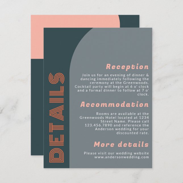 Modern Groovy Arch Retro Wedding Details (Front/Back)