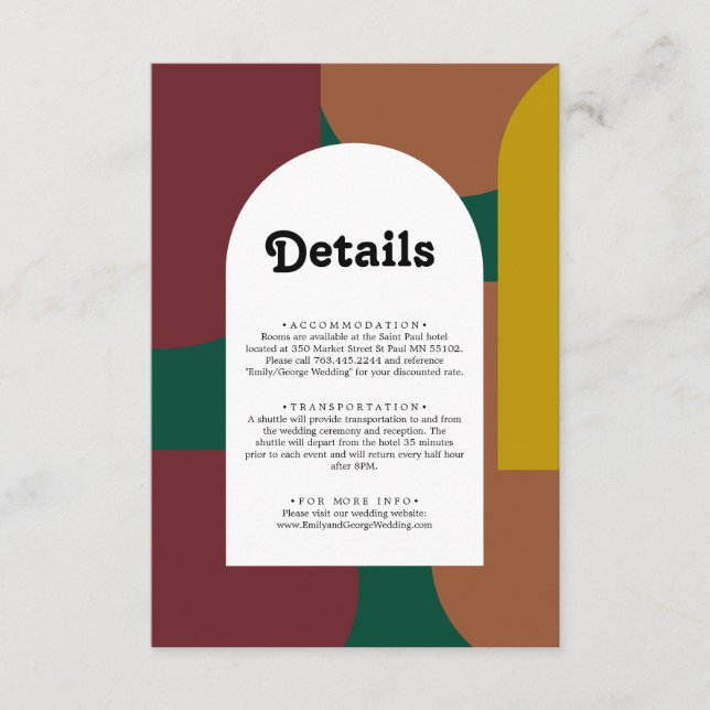 Modern Groovy Colourful Abstract Wedding Details Enclosure Card (Front)
