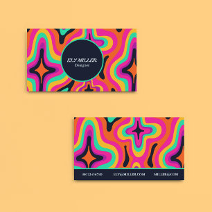 Modern Groovy Colourful Retro Rainbow Abstract  Business Card