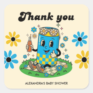 Modern Groovy Daisy Blue Ready to Pop Thank you Square Sticker