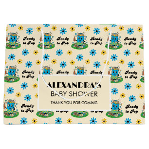 Modern Groovy Daisy Blue Yellow She's Ready to Pop Large Gift Bag
