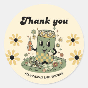Modern Groovy Daisy Green Ready to Pop Thank you Classic Round Sticker