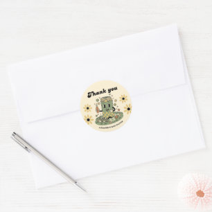 Modern Groovy Daisy Green Ready to Pop Thank you Classic Round Sticker