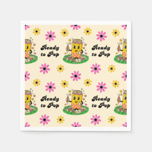 Modern Groovy Daisy Pink Yellow She's Ready to Pop Napkin