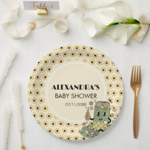 Modern Groovy Daisy Sage Green She's Ready to Pop Paper Plate