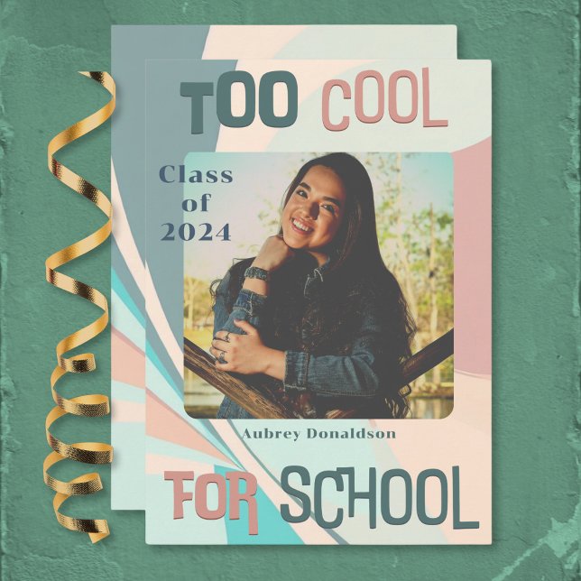 Modern Groovy Peach Teal Aqua Retro Graduation Announcement (Creator Uploaded)