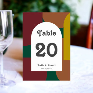 Modern Groovy Retro 70's Colourful Abstract Weddin Table Number