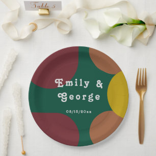 Modern Groovy Retro 70's Stylish Abstract Wedding Paper Plate