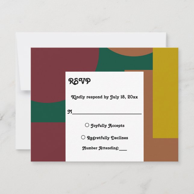 Modern Groovy Retro Colourful Abstract Wedding RSVP Card (Front)