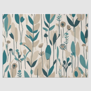 Modern Groovy Retro Mod Teal Flowers Tissue Paper