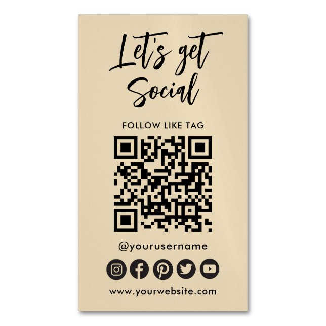 Modern Groovy Social Media QR Code Connect With Us Magnetic Business Card (Front Vertical)