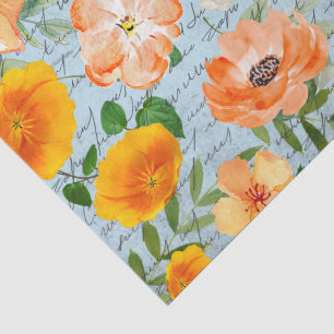 Modern grunge blue yellow floral decoupage tissue paper