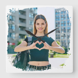 Modern Grunge Border Photo Square Wall Clock