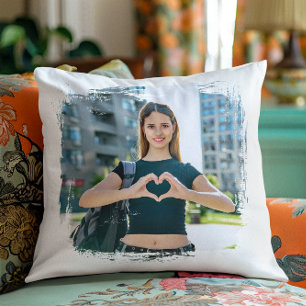 Modern Grunge Border Photo Throw Pillow
