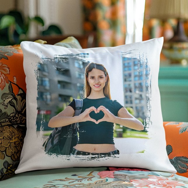 Modern Grunge Border Photo Throw Pillow (Create Your Own Photo Pillow)