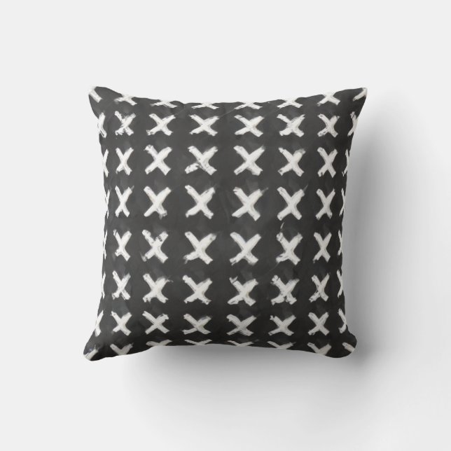 Modern Grunge Chalkboard cross marks pattern Throw Pillow (Back)