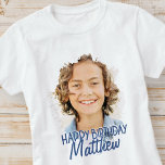 Modern Grunge Cool Custom Photo Birthday Greeting T-Shirt<br><div class="desc">Design is modern and simple. Add a custom photo of the birthday celebrant and add his/her name,  add a custom message</div>