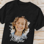 Modern Grunge Cool Custom Photo Birthday Greeting T-Shirt<br><div class="desc">Design is modern and simple. Add a custom photo of the birthday celebrant and add his/her name,  add a custom message</div>