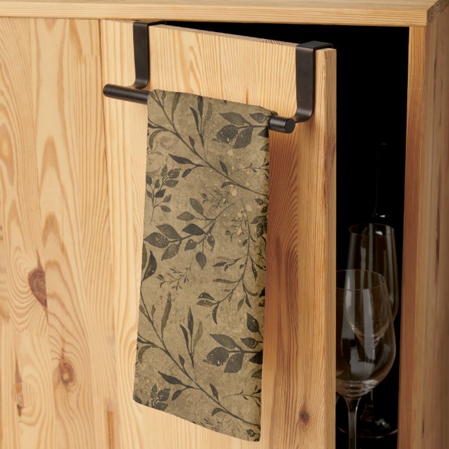 Modern Grunge Leaf Pattern - Kitchen Towel (Thirds Fold)