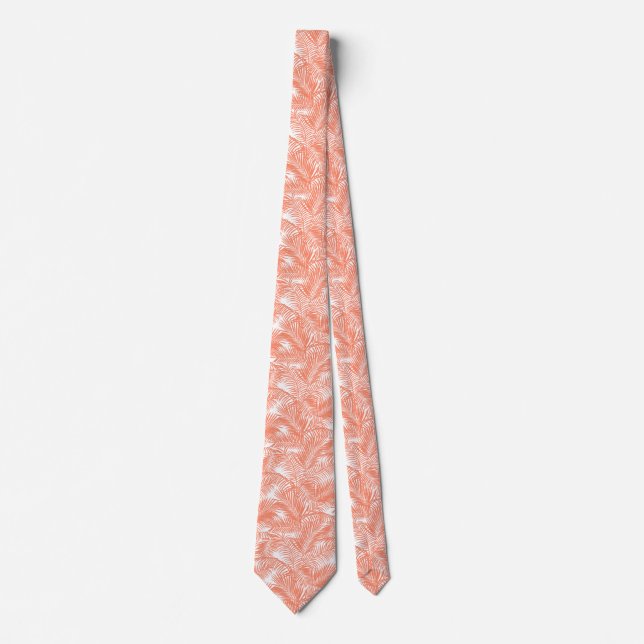 Modern guava coral gold tropical palm tree tie (Front)