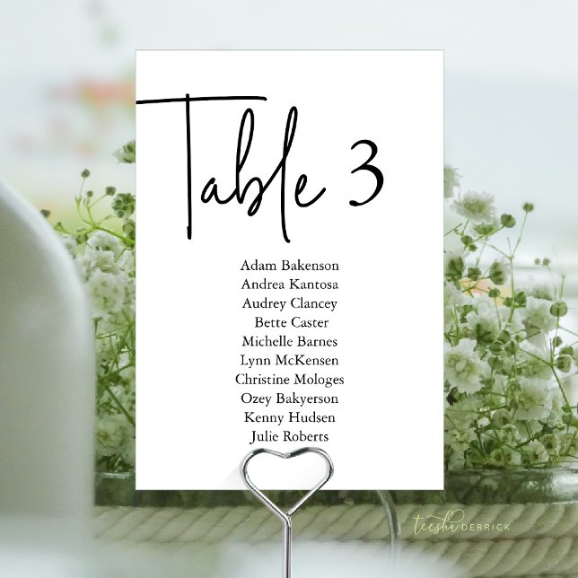 Modern Guest Seating Chart Table N, Wedding Dinner Number (Modern Guest Seating Chart Table N, Wedding Dinner Table Number Card)