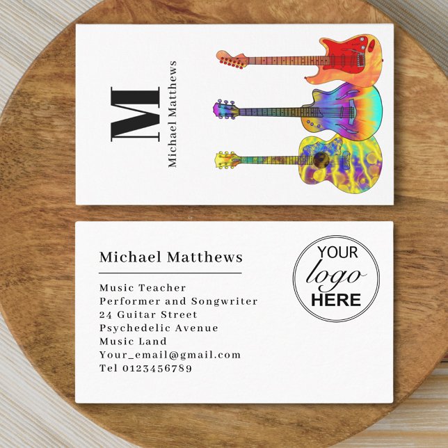 Modern Guitar Teacher Custom Logo Business Card (Guitar music teacher custom logo business card)