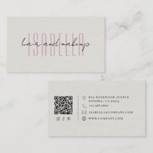 Modern Hair Makeup Artist Faux Linen Script Photo Business Card