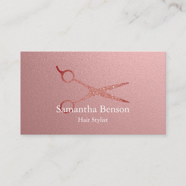 Modern Hair Salon Rose Gold Business Card (Front)