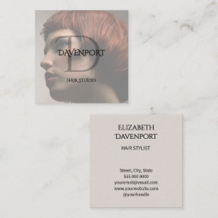 Modern Hair Studio Photo Monogram Square Business Card