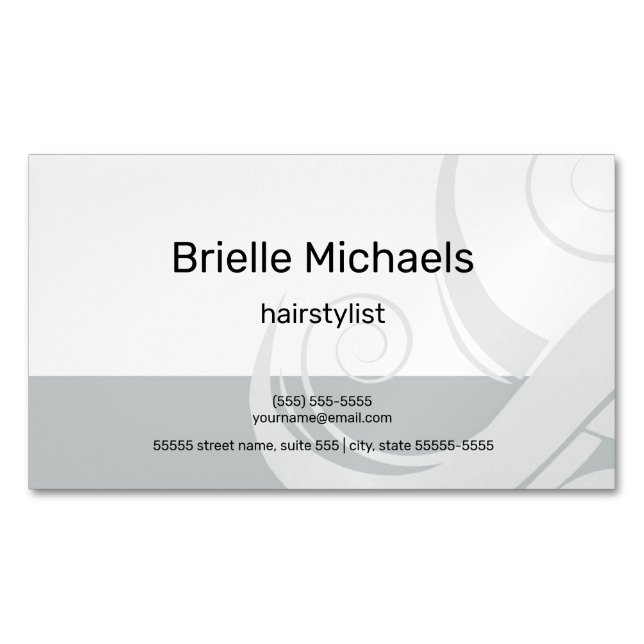 Modern Hair Stylist and Simple Curl of Hair Salon Magnetic Business Card (Front)