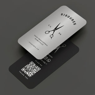 Modern Hair Stylist Barber Silver Black Scissors Business Card