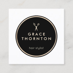 Modern Hair Stylist Black and White Salon Square Business Card