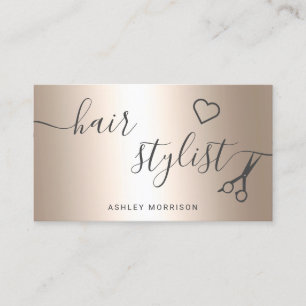 Modern hair stylist chic gold metallic scissors business card