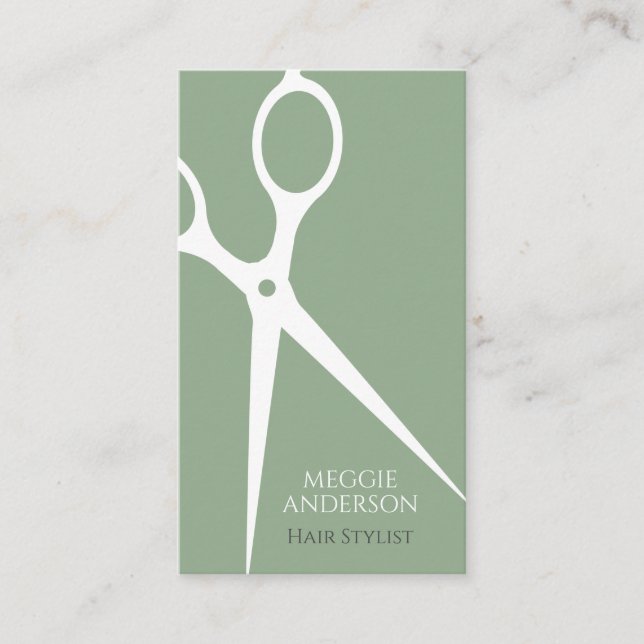 Modern Hair Stylist Graphic Green Business Card (Front)