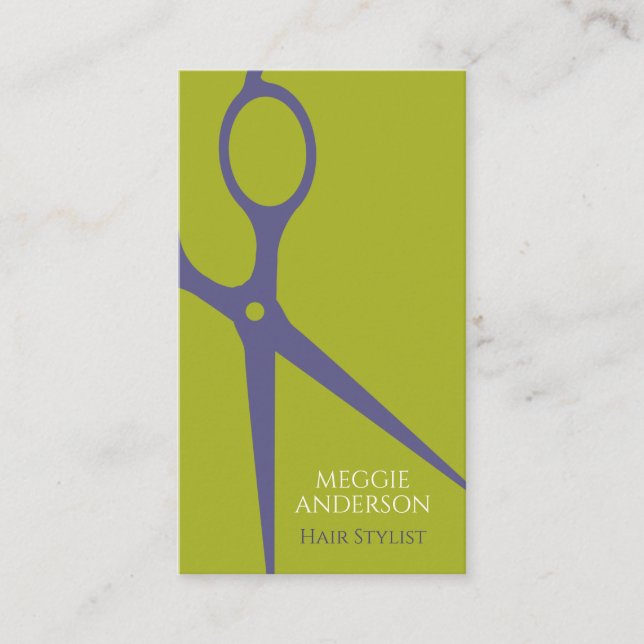 Modern Hair Stylist Graphic Green Purple Business Card (Front)