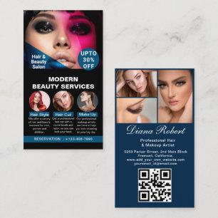 Modern hair stylist Makeup Artist Beauty Salon qr Business Card