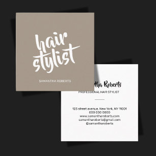 Modern hair stylist minimal script light brown square business card