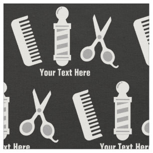 Modern Hair Stylist Pattern Black White Template Fabric