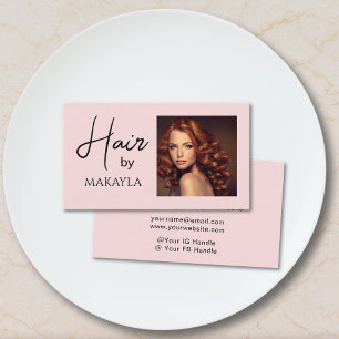 Modern Hair Stylist Photo Blush Pink Business Card
