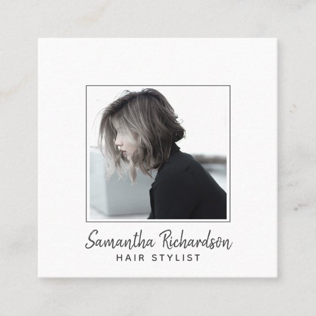 Modern Hair Stylist Photo Business Card (Front)
