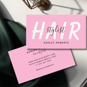 Modern hair stylist pink business card