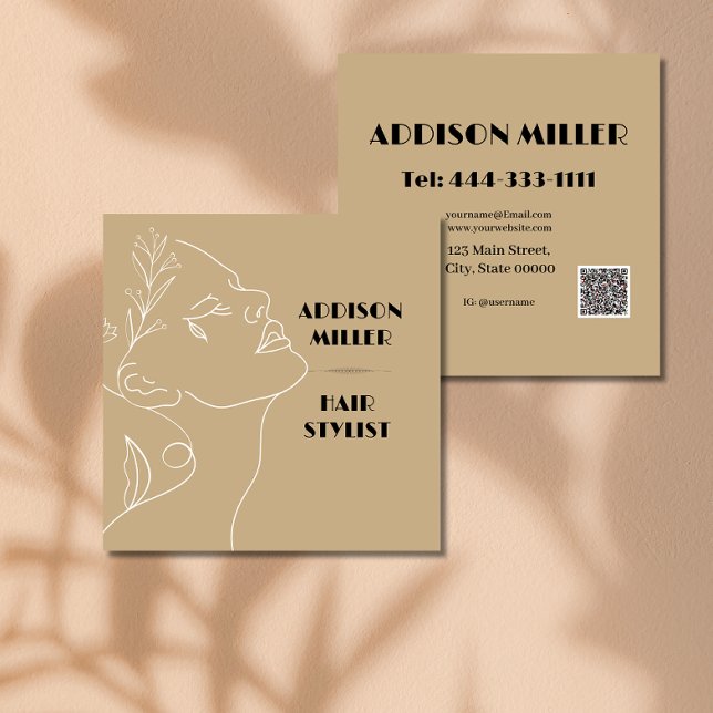  Modern, hair stylist & QR code  Square Business Card (Creator Uploaded)