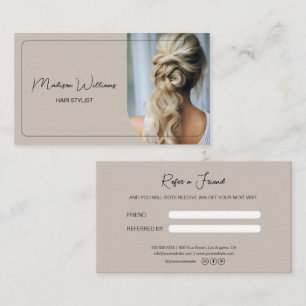 Modern Hair Stylist Salon Beige Referral Card