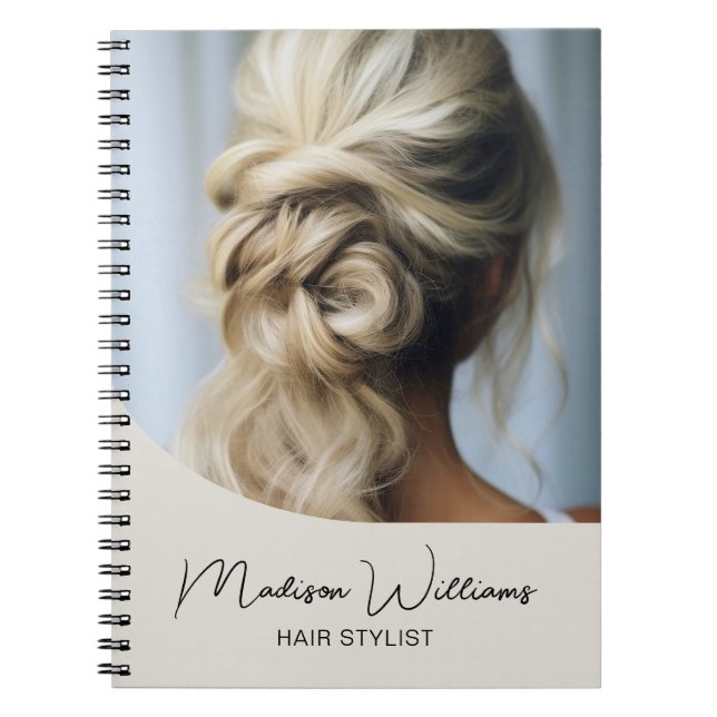 Modern Hair Stylist Salon Custom Photo Script Notebook (Front)