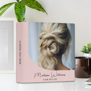 Modern Hair Stylist Salon Custom Photo Script Pink Binder