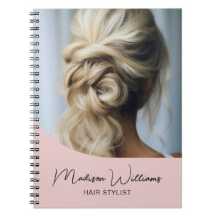 Modern Hair Stylist Salon Custom Photo Script Pink Notebook