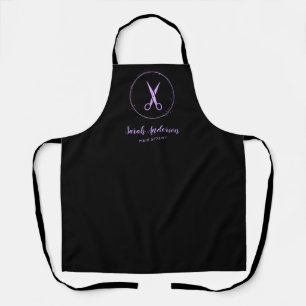Modern Hair Stylist Scissors Black Purple Name Apron