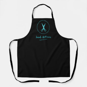 Modern Hair Stylist Scissors Black Teal Name Apron