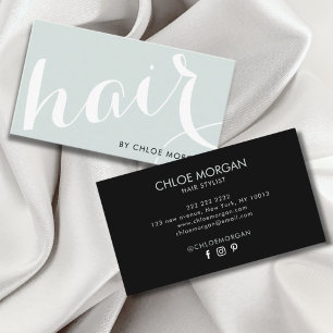 Modern hair stylist script black and blue business card