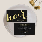 Modern hair stylist script black and gold